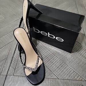 Bebe Aislin Pump Womens Black Rhinestone Stiletto Heel NEW In Box Thong